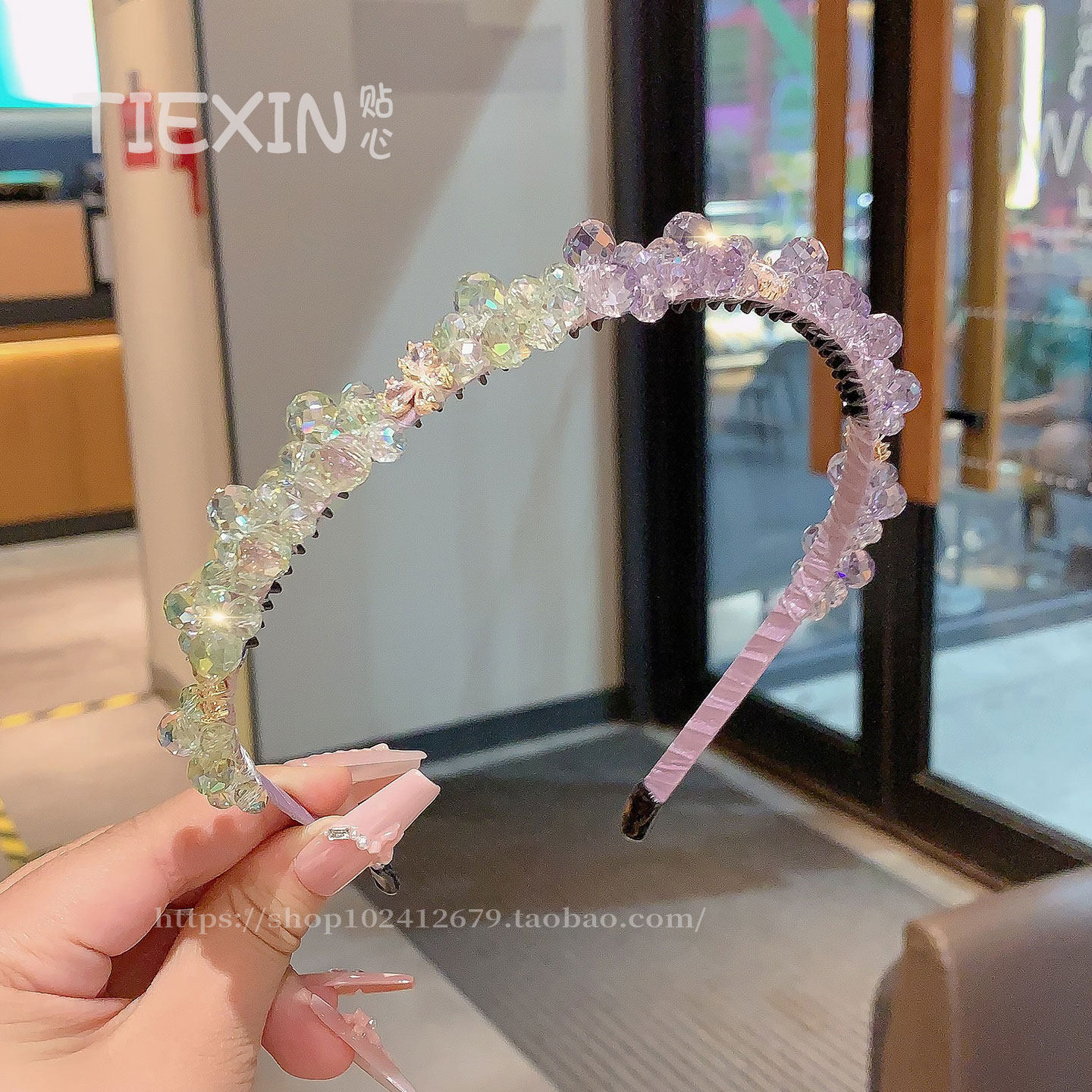 甜美高级紫色水晶发箍轻奢满钻压发发卡新款设计时尚百搭头箍发捆