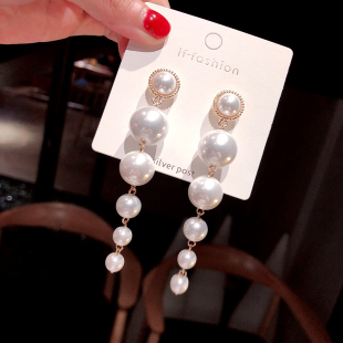 s925银针珍珠大耳环女2025新款 气质超仙耳钉网红耳饰品耳坠 潮长款