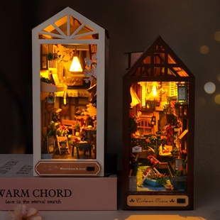 手工diy拼装小屋模型盒子玩具小夜灯烟火小巷樱花书立架生日礼物