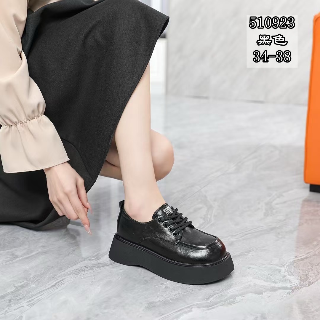 真皮女鞋2025春季新款大头厚底单鞋增高jk制服系带小皮鞋510923