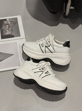 真皮厚底小白鞋女2025夏季新款百搭增高显脚小运动鞋老爹鞋62026