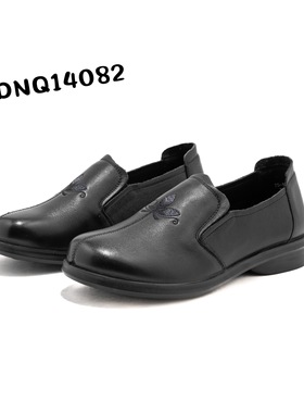 品牌女鞋2025新真皮深口单鞋婆婆鞋黑色妈妈鞋平底防滑女鞋14082