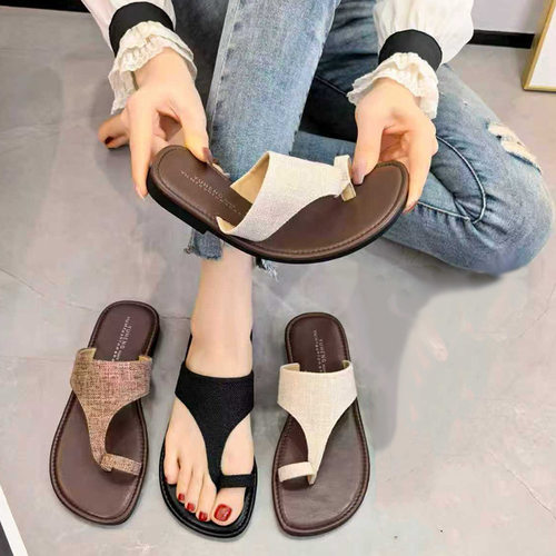 法式人字拖2026一字带透气平底懒人度假外穿半拖罗马拖鞋F165