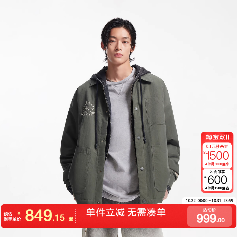 绫致杰克琼斯男生秋季翻领宽松棉服2025年潮流百搭保暖上衣