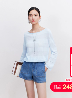 vq区绫致Vero Moda针织衫女2026夏季抽绳横条肌理一字领上衣优雅