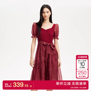 绫致Vero Moda连衣裙女2025夏季新款蝴蝶结系带网纱拼接甜美裙装