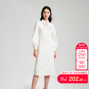 两件套珠链中式 tq区绫致Vero Moda连衣裙秋冬优雅女人长袖