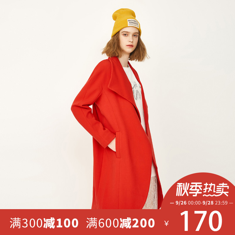 【3免1】ONLY新品韩版宽松单扣长款风衣外套女-116336535