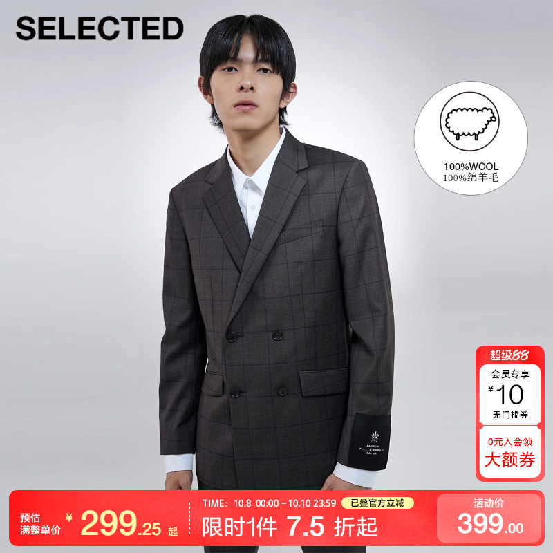 [专区到手1折起]绫致SELECTED思莱德秋冬羊毛格子双排扣西装外套