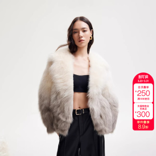 外套女时尚 精致翻领狐狸毛渐变皮草短款 新款 绫致ONLY冬季