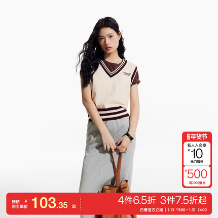 t区绫致Vero Moda针织衫女秋冬字母印花罗纹下摆学院风