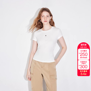 绫致ONLY春夏新款 亲肤正肩圆领T恤女 基础百搭纯色修身