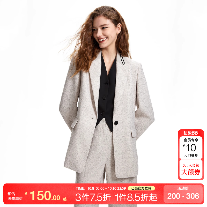 tq区绫致Vero Moda西装25夏季休闲一粒扣戗驳领九分袖外套女时尚