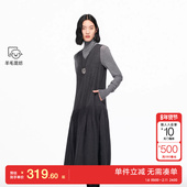 绫致Vero Moda连衣裙女25冬季 含绵羊毛V领伞裙遮肉显瘦通勤