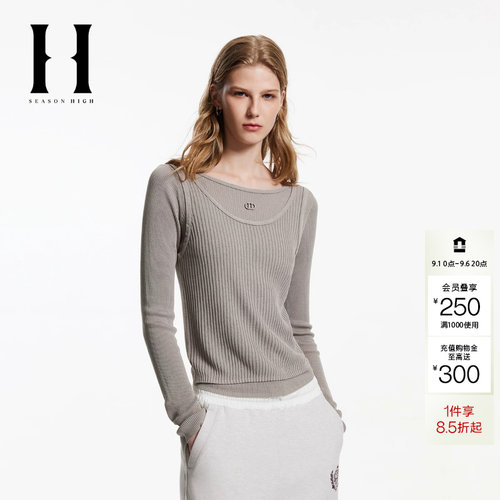 绫致SEASON HIGH秋季圆领修身版型假两件设计款针织衫女装