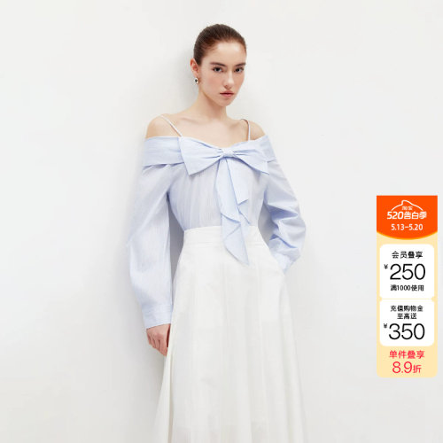 绫致ONLY2026春季新款优雅俏皮蝴蝶结装饰露肩吊带蕾丝衫女