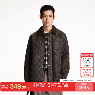 tq区绫致杰克琼斯冬舒适百搭衣身做旧菱纹格条绒尖领棉服男