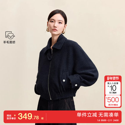 绫致Vero Moda短外套2025秋冬新款含绵羊毛翻领领口扣袢上衣