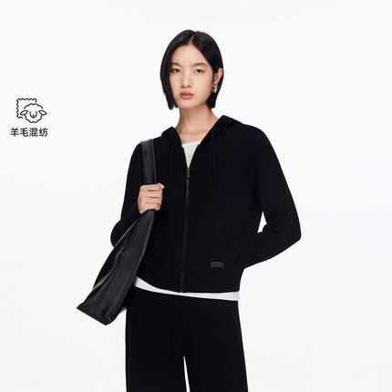 绫致Vero Moda针织衫25秋拉链纯色显瘦连帽开衫简约通勤百搭