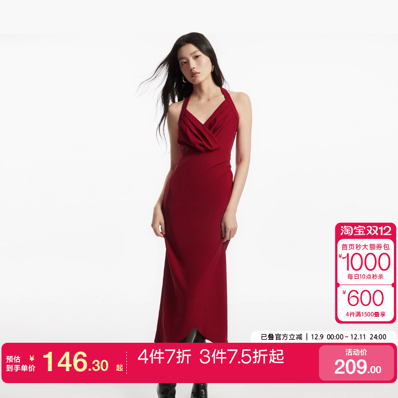 tq区绫致Vero Moda连衣裙女秋冬收腰开叉潮礼服裙气质优雅