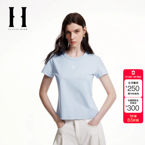 绫致SEASON HIGH时尚百搭圆领领型合身版型胸前图案短袖T恤