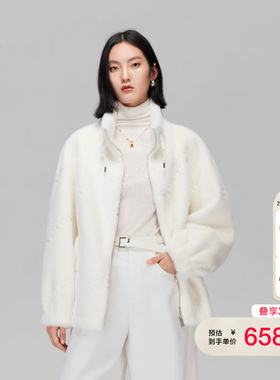 vq区绫致Vero Moda外套女秋季新款宽松立领落肩毛绒拉链外套