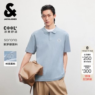 绫致杰克琼斯春胸前图案刺绣商务休闲百搭尖领短袖POLO衫男款