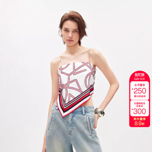 女 不规则绑带丝巾设计吊带背心雪纺衫 绫致ONLY2026春季 新款