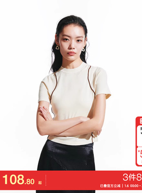 v区绫致VeroModaT恤秋冬短款圆领分割线美拉德短袖针织上衣