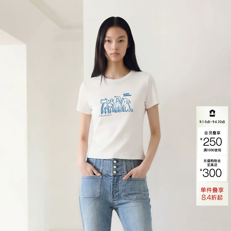 绫致ONLY2026夏季新款正肩上衣收腰俏皮小狗印花短袖T恤女图片