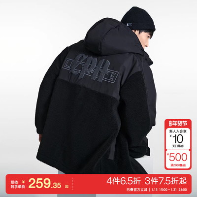 t区绫致杰克琼斯男士秋冬简约基础仿羊羔毛拼接字母棉服时尚百搭