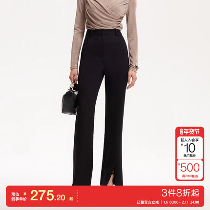 v区绫致Vero Moda休闲裤2025春季新款微喇开叉内里薄绒休闲裤