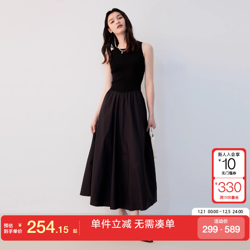 绫致CoutureMade连衣裙秋冬无袖中长款优雅简约通勤拼接潮