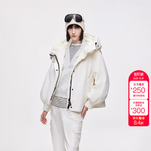 绫致ONLY冬季 三防90白鸭绒双面穿连帽保暖羽绒服女 新款