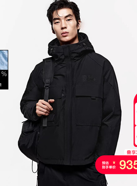 vj区绫致杰克琼斯冬季时尚潮工装风外套纯色宽松连帽羽绒服男装
