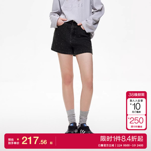 绫致ONLY25春夏男友风水钻装饰高腰水洗显瘦阔腿短裤牛仔裤女