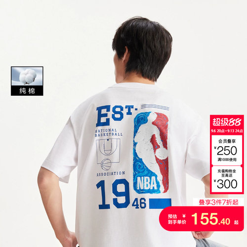 jq区绫致【NBA联名款】杰克琼斯男装春T恤上衣百搭印贴布设计宽松