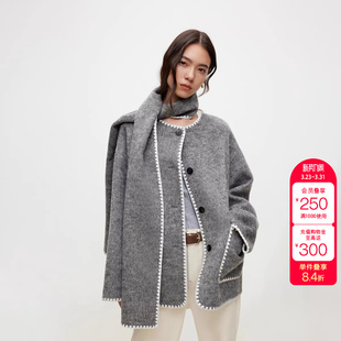 绫致ONLY秋季 通勤风撞色含绵羊毛双面呢毛呢大衣女 新款