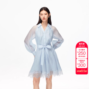 绫致Vero Moda连衣裙秋冬新纯色同料腰带蕾丝高腰短裙灵动浪漫