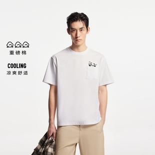 t区绫致杰克琼斯春夏胸前熊猫图案宽松版 T恤上衣 型短袖