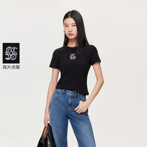 绫致Vero ModaT恤女2026夏季新款闪片点缀正肩圆领短袖百搭