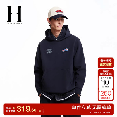绫致SEASON HIGH男装NEL联名款比尔队春季新款宽松连帽套头卫衣