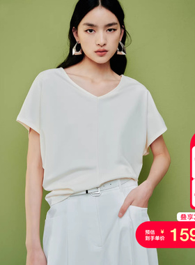 vq区绫致Vero ModaT恤女25夏季v领蝙蝠袖设计纯色短款T恤慵懒百搭