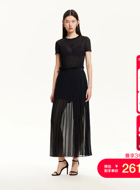 vq区绫致Vero Moda纱裙短裤女春夏外层半透网纱拼接百褶高腰
