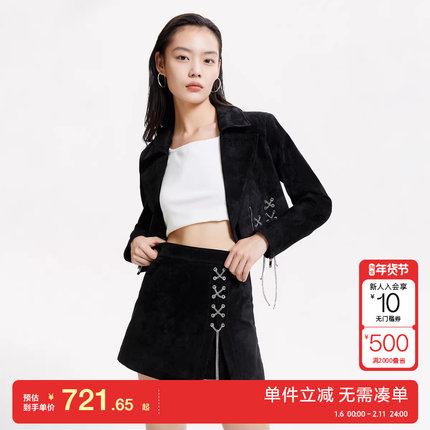 绫致Vero Moda皮衣女秋冬休闲百搭时尚复古廓形皮革套装