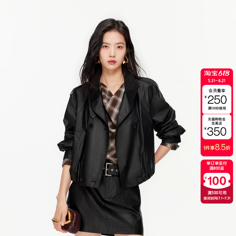 绫致Vero Moda夹克女2026春季新款纯棉双排扣风衣式可拆领袢肩章