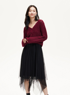 vq区绫致Vero Moda连衣裙25春新款拼接亮丝网纱裙亮片镂空短上衣