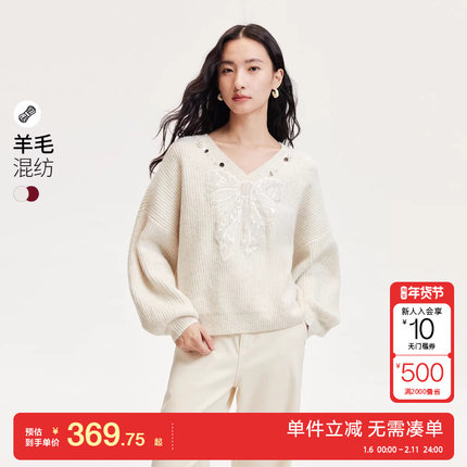 绫致Vero Moda针织衫早秋冬新蝴蝶结亮片钉珠宽松针织衫百搭