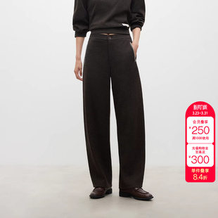 女 亲肤精致刺绣垂感羊毛混纺休闲裤 绫致ONLY秋季 新款