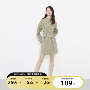 绫致Vero Moda2023秋复古设计感收腰纯棉长袖连衣裙